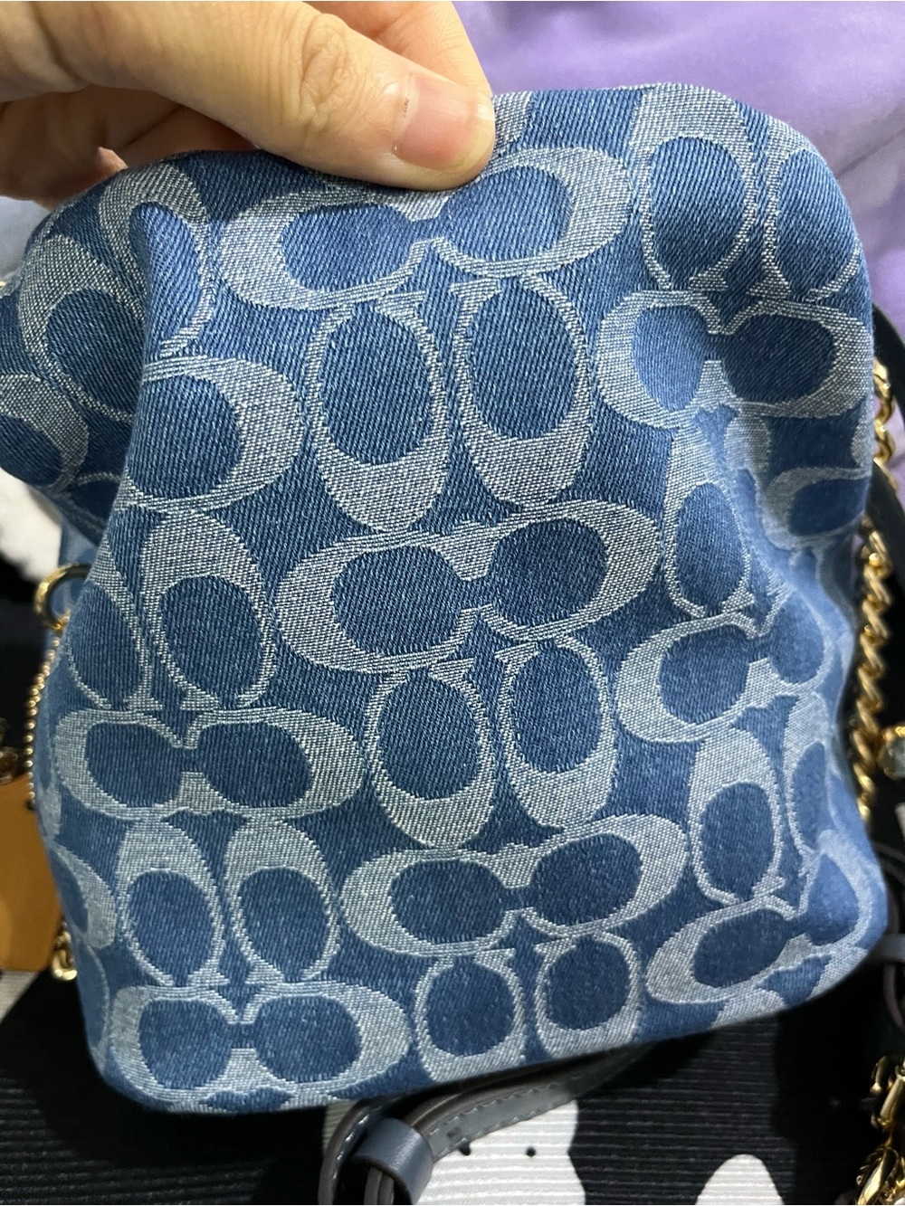 Coach Denim Signature Drawstring Crossbody - Blue - Picture 6 of 10